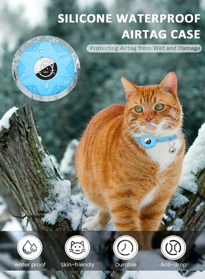 طوق AirTag للقطط، طوق عاكس للقطط الصغيرة مع حامل AirTag قابل للفصل وجرس، طوق تتبع GPS خفيف الوزن للقطط والجراء (أزرق مضيء) - Image 4